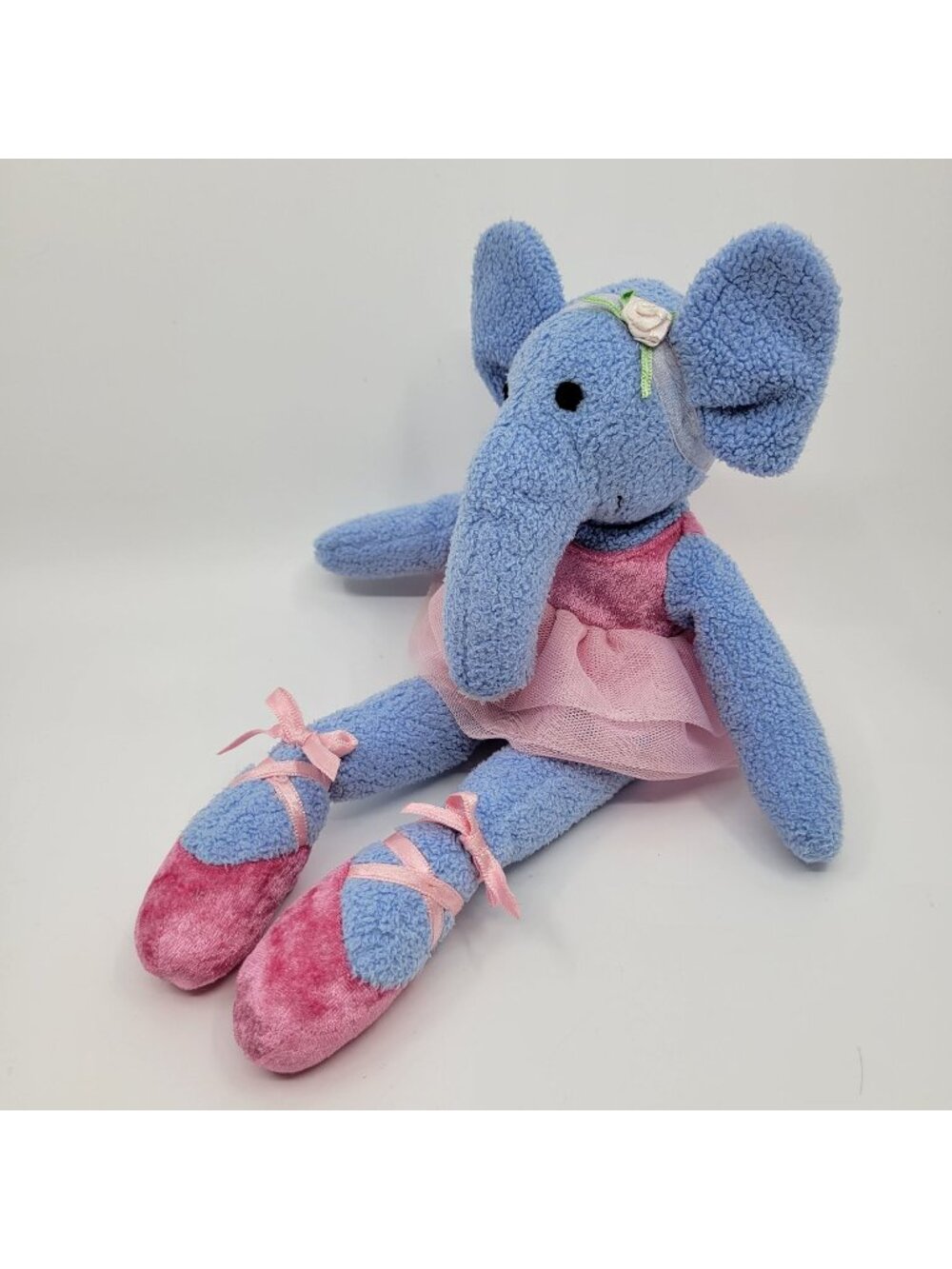 Bestever Ballerina Blue Elephant Plush Pink Tutu Ballet Slippers 14" Terry Cloth